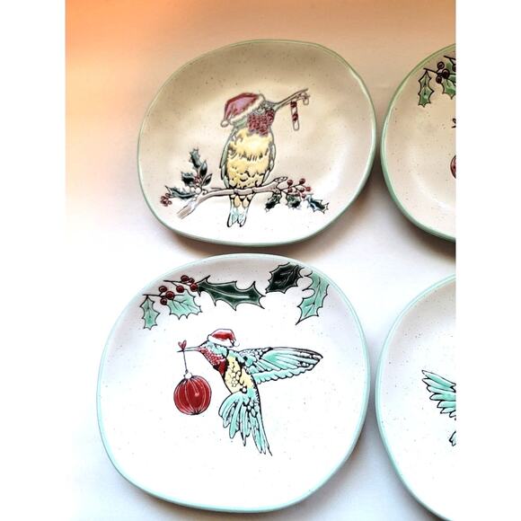 Eli & Ana Blue Sky Appetizer Plates Christmas Hummingbird Whimsical Bird Decor - Picture 5 of 8